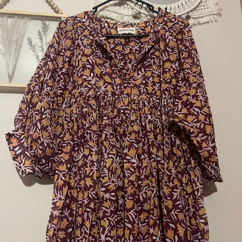 Daughters of India Plum and Mustard Floral Dress - Picture 2 of 4